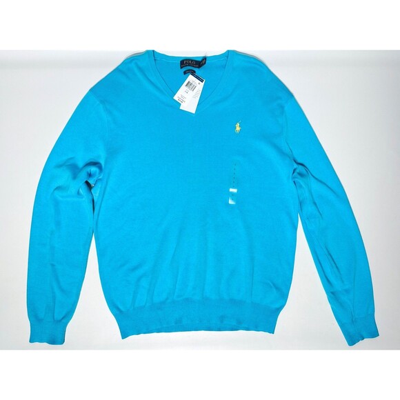 NWT Polo Ralph Lauren Pima Cotton V-Neck Sweater Light Blue Men's Size L (B1) - Picture 2 of 11